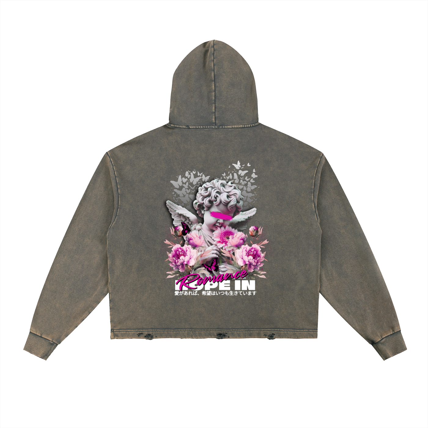 Vintage Washed Frayed-Hem Hoodie