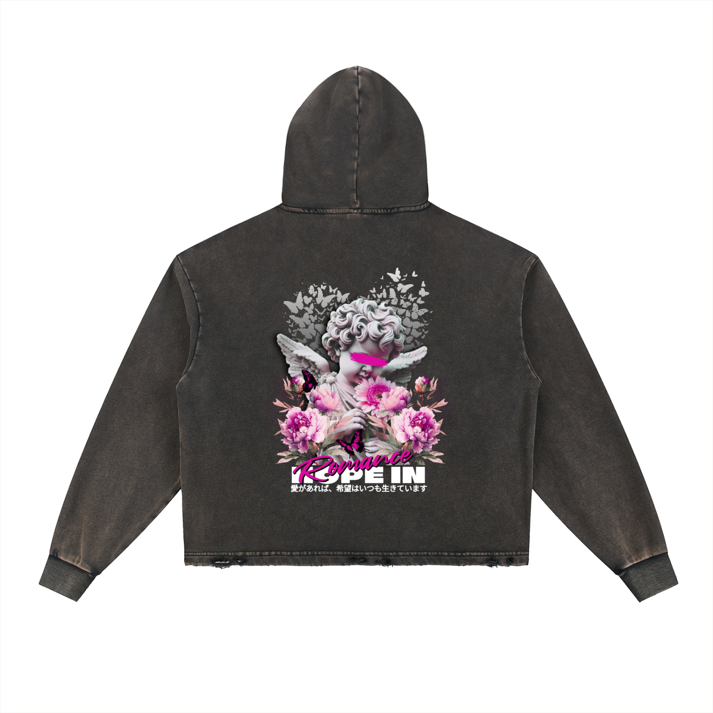 Vintage Washed Frayed-Hem Hoodie