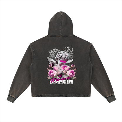 Vintage Washed Frayed-Hem Hoodie